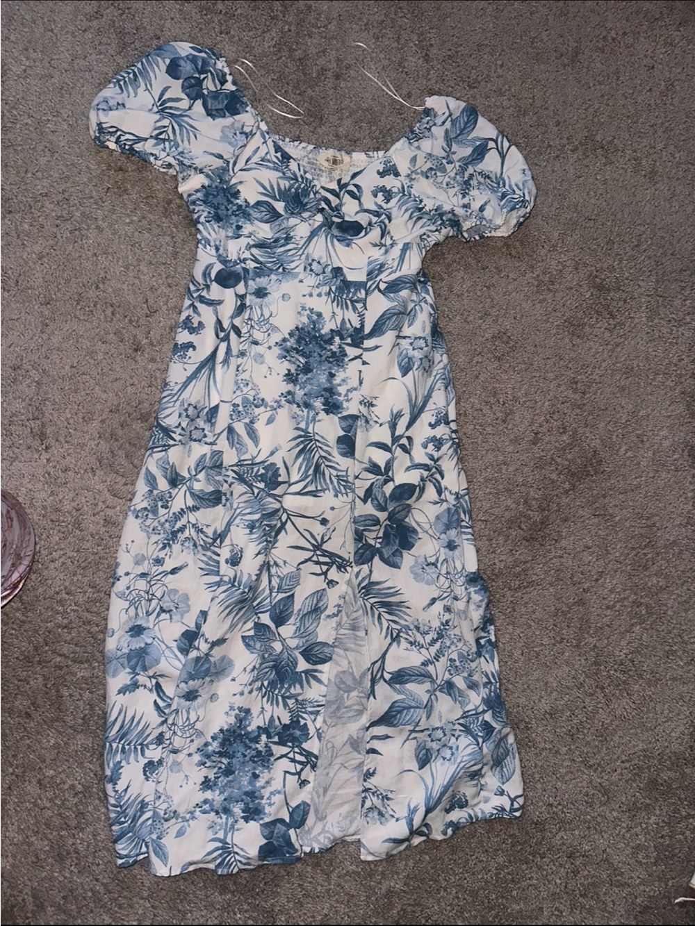 Blue Floral Off-Shoulder Women's Dress Sz large 👗🩵🤍